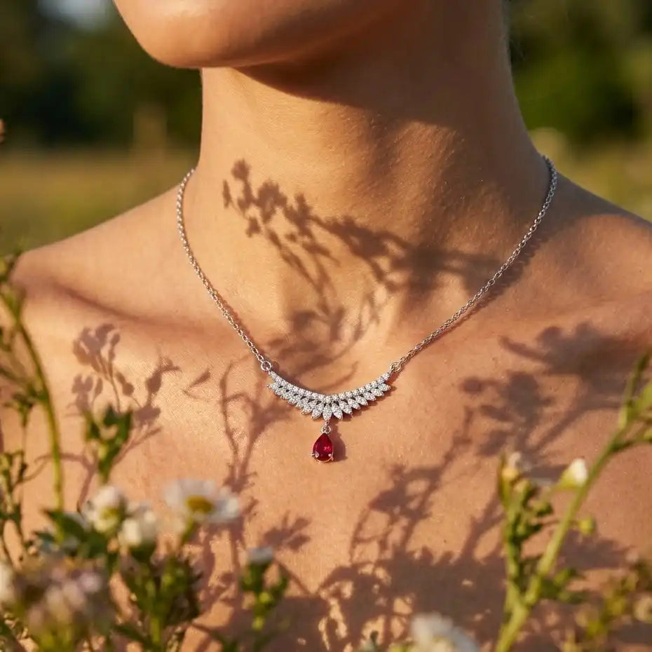 Red Royal Azure Teardrop Necklace